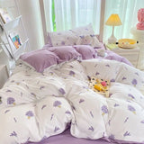 elvesmall Simple Floral Leaves Duvet Cover With Pillow Case Bed Sheet Adults Girls Tulip Bedding Sets King Queen Bed Linen Decor Bedroom