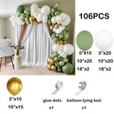 elvesmall 92pc Sage Green Balloons Garland Arch Kit White Gold Confetti Balloon Baby Shower Birthday Party Wedding Decoration Latex Globos