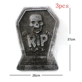 elvesmall 4pcs Horror Skull Foam Fake Tombstone Halloween Outdoor Ornaments Happy Halloween Party Decoration Props Haunted House Decors