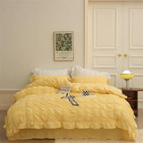 elvesmall Solid Pinch Pleated Ruffles Duvet Cover Set Soft 4Pcs Bedding set 1 Duvet Cover 1Bed Sheet and 2 Pillow Shams Doubel Queen size