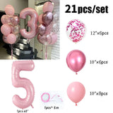 elvesmall 21pcs Pink 40inch Number Foil Latex Balloons Happy Birthday Party Decorations Kids Girl Baby 1 2 3 4 5 6 7 8 9 Year Old Supplies