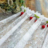 elvesmall  1PC White Lace Red Cherry Short Curtain for Kitchen Window Sheer Drape With Star Bottom Doorway Cabinet Blind #E