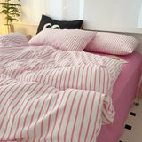elvesmall Ins Stripes Washed Cotton Bedding Set with Pillowcase bed sheet Single Full Bed Linen Orange Duvet Cover Queen/King Double Bed