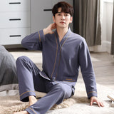 elvesmall  Men Pajamas Suit Long sleeved Pure Cotton Simple Casual Cardigan V-neck Homewear Set All Plus Size Breathable Autumn Sleepwear