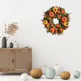 elvesmall  45cm Fall Wreaths for Front Door Autumn Wreath with Berry Pumpkin Maple Leaves Thanksgiving Harvest Festival Home Decoration