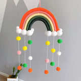 elvesmall  Hand-woven Rainbow Clouds Hanging Decoration Colorful Pom Pom Felt Ball Tassel Wall Window Girls Baby Hanging Room Decoration