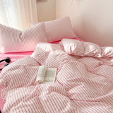 elvesmall Stripe Style Bedding Set Duvet Cover Pillowcase with Bedsheet Soft Bed Linen Sets Four-Piece Set for Home