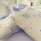 elvesmall Korean Style Seersucker  Washed cotton Bedding Set  Girls Twin Queen Size Duvet Cover   Bed Linens Kids Fashion