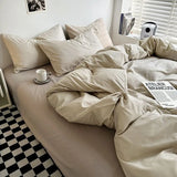 elvesmall Japanese Lattice Duvet Cover Set with Sheet Pillowcases No Filling Warm Solid Color Bed Linen Full Queen Size Home Bedding Set