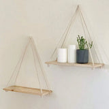 elvesmall 1PC Wooden Swing Hanging Hemp Rope Wall Shelve Mounted Floating Home Living Room Plant Flower Pot Tray Storage Garden Decoration