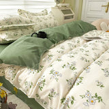 elvesmall Floral Print Brushed Home Bedding Set Simple Fresh Comfortable Duvet Cover Set with Sheet Comforter Covers Pillowcases Bed Linen