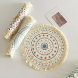 elvesmall New Bohemian Diameter 34cm/16cm Round Insulated Anti-scald Placemat Coaster Kitchen Accessories with Tassels