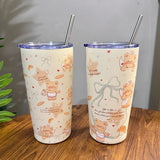 elvesmall  -  Kawaii Bear Sainless Steel Thermos Insulated Tumbler For Ice Coffee Tea Beer Juice Cute Korean Water Bottle Cup With Straw 550ml