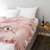 elvesmall Summer Blanket Cool Blanket Korean style  ruffled  spring  autumn solid color air conditioning blanket, 담요 cool duvet sheet