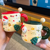 elvesmall  - Cartoon Christmas Mug Household Cute Milk Ceramic Cup with Lid and Spoon Accompanying Gift Couple Coffee Cup