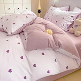 elvesmall Botanical Floral Duvet Cover Single/Queen, Washed Cotton Garden Flower Pattern Comforter Cover 3Pcs Reversible Pink Bedding Set