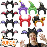 elvesmall 5/30pcs Halloween Balloon Headband Pumpkin Bat Devil Horns Hair Hoop Aluminum Film Inflatable Balloon Halloween Party Decoration