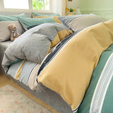 elvesmall Plaid Grey 100% Cotton Duvet Cover Set Comfy Simple Style Soft Breathable Textured Durable Bedding for All Seasons Home Decor