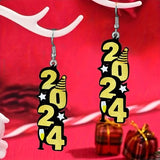 elvesmall Delicate Number 2024 Christmas Dangle Earrings Cute Party Style Acrylic Jewelry Creative Christmas Party Female Earrings