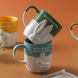 elvesmall  -  1pc 350ml Cute Bunny Chicken Coffee Mug Ceramic Coffee Cup Funny Gifts Unique Birthday Gifts Embossed Breakfast Mug Home Office