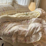 elvesmall Korean Princess Duvet Cover Set Skin Friendly Wash Cotton Bedding Set Of Four Pieces Lace Bedin Set Bed Sheets Comforter Cover