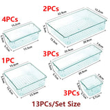elvesmall 13/25PCs Desk Drawer Organizers Set Plastic Bathroom Storage Makeup Organizer Clear Transparent Storage Box Bins Kitchen Gadget