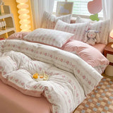 elvesmall Rural Style Bedding Set Fresh Floral Four Piece Set  Girl Heart  Double-layer Gauze   New Meeting Duvet Cover