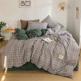 elvesmall Japan Style Bedding Set Plaid Queen Size Duvet Cover Set With Sheets Bedroom Decor Skin Friendly King Single Double Bedding Sets