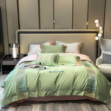elvesmall -  High End 100s Long Staple Cotton Bedding Set Queen Embroidery 100% Cotton Duvet Cover Set with Bed Sheets Quilt Cover Pillowcase