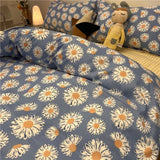 elvesmall Ins Nordic Flower Duvet Cover Set With Pillowcase Fashion Design Bed Flat Sheet Girls Women 3/4pcs Bedding Set Twin Queen Size
