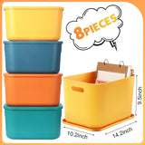 elvesmall 8 Pieces Colorful Storage Bins with Lid and Handle, Plastic Stackable Baskets Desktop Cube Box Storage Bins