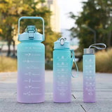 elvesmall  -  3pcs Set Gym Bottles with Time Graduated Space Water Cup High Capacity Portable Plastic Cups Outdoor Travel Water Bottle Set