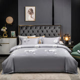 elvesmall 100% Egyptian Cotton US size Bedding Queen King size 4Pcs Birds and Flowers Leaf Gray Shabby Duvet Cover Bed sheet Pillow shams
