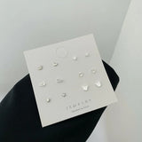 elvesmall Fashion Silver Plated Simple Hollow Mini Wing Heart Star Stud Earrings Set for Women Girls Silver Color Earrings Teen Jewelry