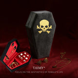 elvesmall Gothic Velvet Jewelry Coffin Shape Ring Necklace Storage Box Logo Custom Display Packaging Case Travel Hip Hop Rap Boxes