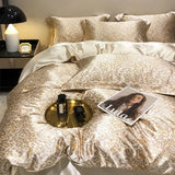 elvesmall Natural Mulberry Silky Blending Duvet Cover Set with Sheets High-end Satin Blending Silky Bedding Set Luxury Queen Bedding Sets