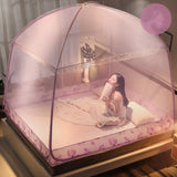 elvesmall  1 Piece Bi-parting Adult Mosquito Net Full-bottom Mosquito Curtain Foldable Bed Tent Canopy Modern Summer Bed Netting Mesh 2M
