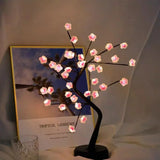 elvesmall Home Decoration USB/Battery Powered Touch Switch Warm White Artificial Bonsai Cherry Blossom Desktop Tree LED Lamp  Night Lamp
