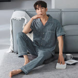 elvesmall  High Quality Pyjamas Men Spring Summer Pure Cotton Breathable Pajamas Short Sleeved Cardigan Casual Male Home Cloth Suit Youth
