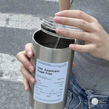 elvesmall  -  European Style Vintage Upscale Coffee Cup  Ins Good-looking Stainless Steel Thermos with Straw Niche Water Bottle