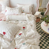 elvesmall Romantic Flower Lace Bedding Set with Ruffles for Girls and Women Sets Full Bed Sheets Quilt Comforter Duvet Complete King Size