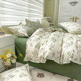 elvesmall Floral Printed Duvet Cover Set with Sheet Pillowcases No Filling Warm Cute Cartoon Bed Linen Full Queen Size Home Bedding Set
