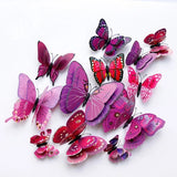 elvesmall  12pcs/set 3D Double-layer Butterfly Wall Stickers with Magnet PVC Butterflies Refrigerator Stickers Home Wedding Christmas Decor