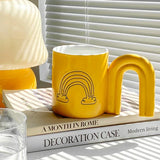 elvesmall  -  Ceramic Mug Large Capacity Coffee Cups Office Household Tea Cup Girl Milk Mug Household Water Mug Creative Colorful Red Cup