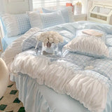 elvesmall Ins Princess Style Korean Lace Bed Four-piece Set Bed Skirt Dormitory Bed Sheet Quilt Cover Bedding Set Three-piece