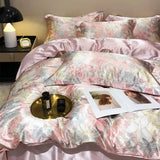 elvesmall Natural Mulberry Silky Blending Duvet Cover Set with Sheets High-end Satin Blending Silky Bedding Set Luxury Queen Bedding Sets