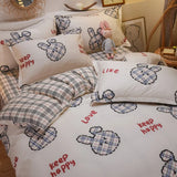 elvesmall Children and Teenagersl 100% Cotton Bedding Set: 1 Duvet Cover 2 Pillowcases 1 Fitted Sheet, Suitable for Boys Girls, Cute Style