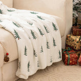 elvesmall Soft Faux Fur Blanket Reversible Fuzzy Long Hair Shaggy Blanket Fluffy Plush Fleece Christmas Tree Embroidered Throw Blanket