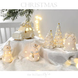 elvesmall Ceramic Christmas luminous snowman luminous car small desktop home ornament Christmas gift