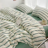 elvesmall Soft Comfortable Bedding Set for Home Hotel, 1 Duvet Cover, 1 Flat Sheet, 2 Pillowcases, Fashionable Striped Style, 4Pcs